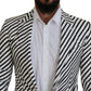 Elegant White Striped Single Breasted Blazer