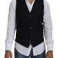 Elegant Black Formal Wool-Silk Dress Vest