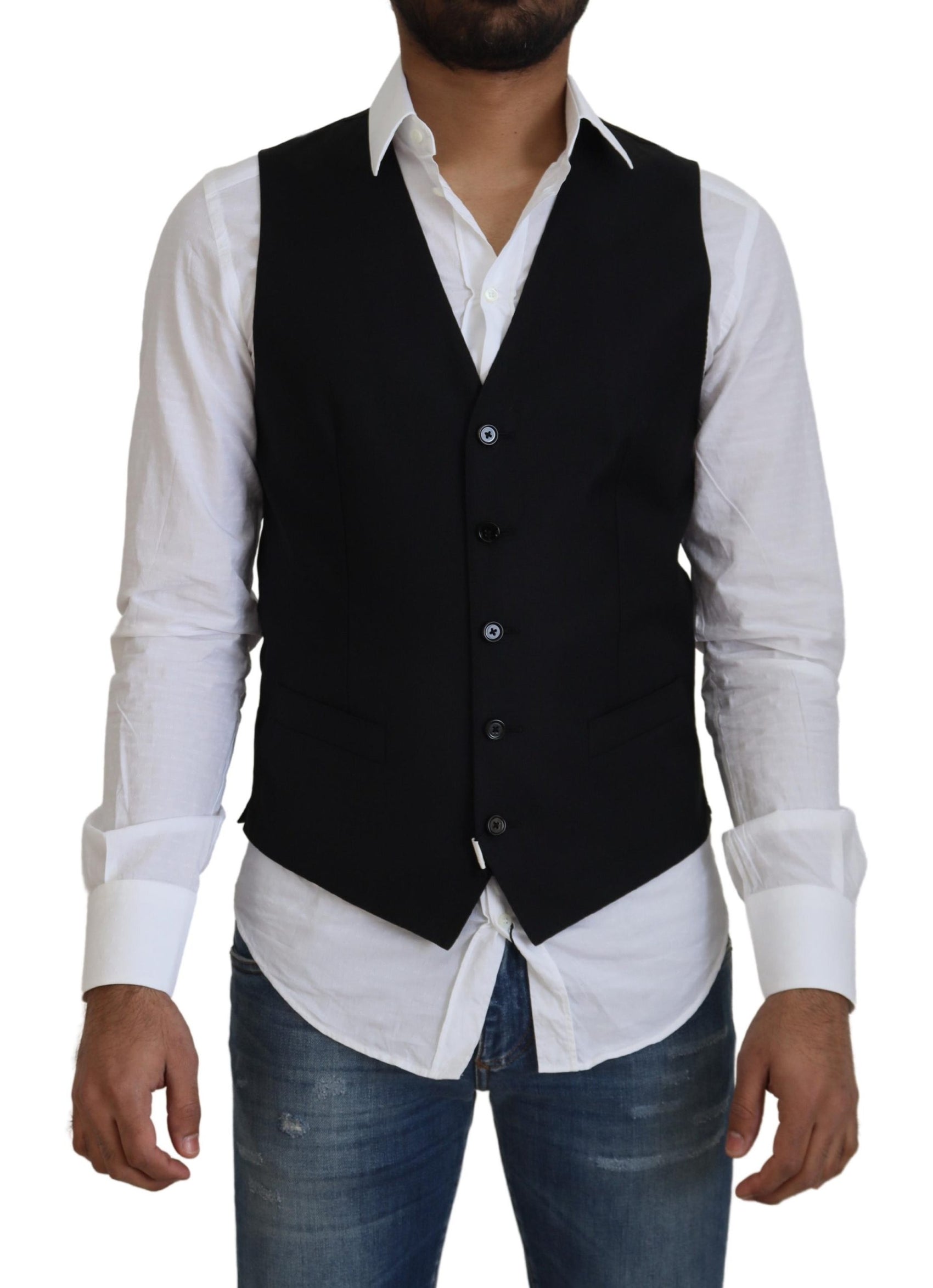 Elegante gilet da abito formale in lana e seta nero