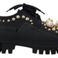 Timeless Black Leather Derby Flats with Glam Accents