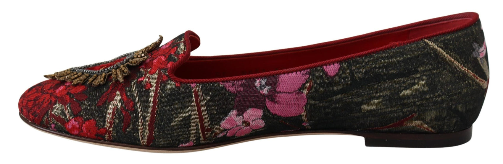 Mehrfarbige Ballerinas aus Leder und Stoff mit Herz-Jesu-Aufnäher