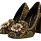 Elegant Gold Jacquard Brocade Pumps