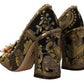 Elegant Gold Jacquard Brocade Pumps