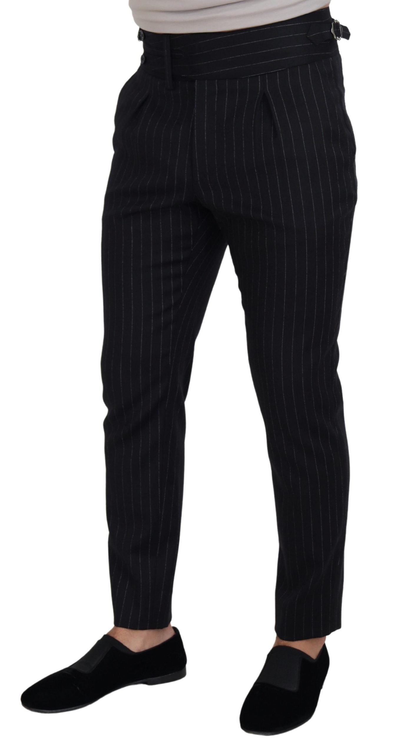 Elegante schwarz gestreifte Hose aus Wollmischung