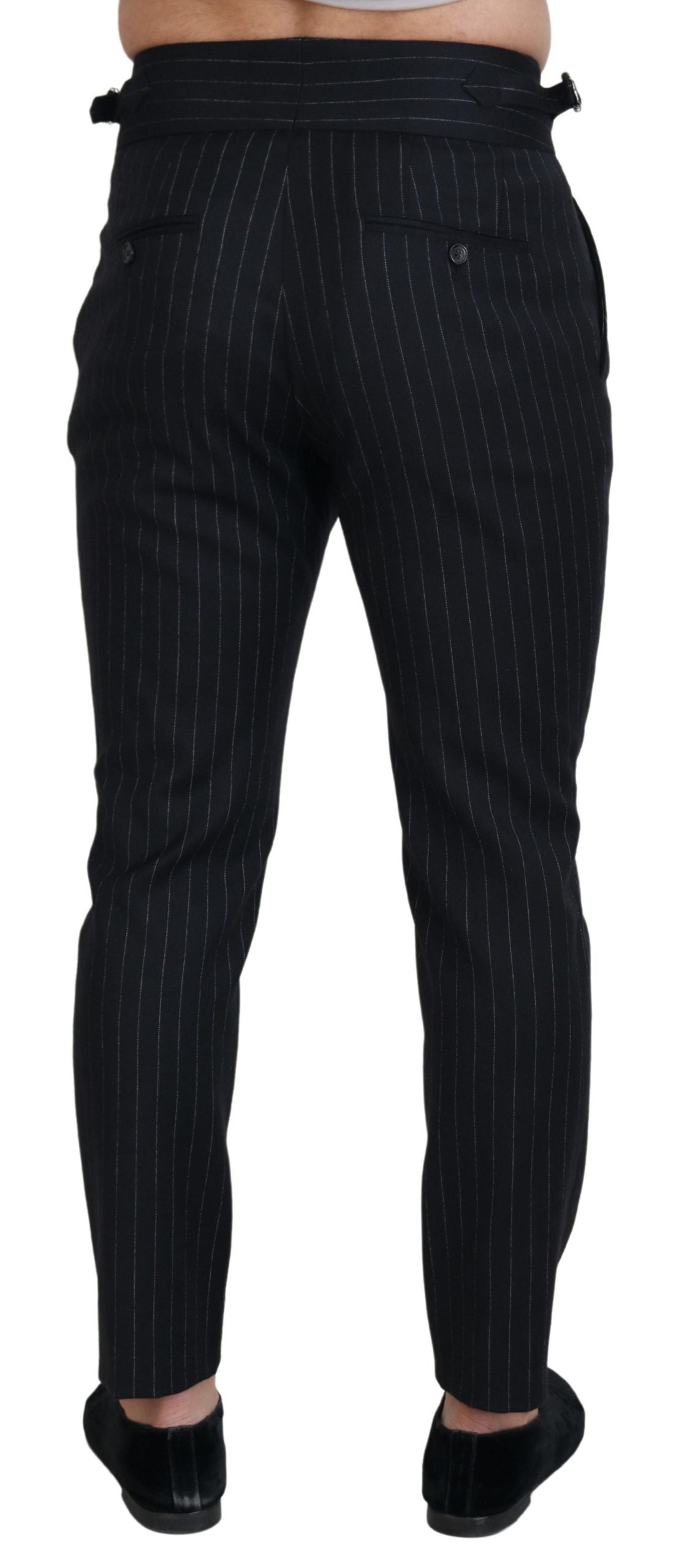 Elegante schwarz gestreifte Hose aus Wollmischung