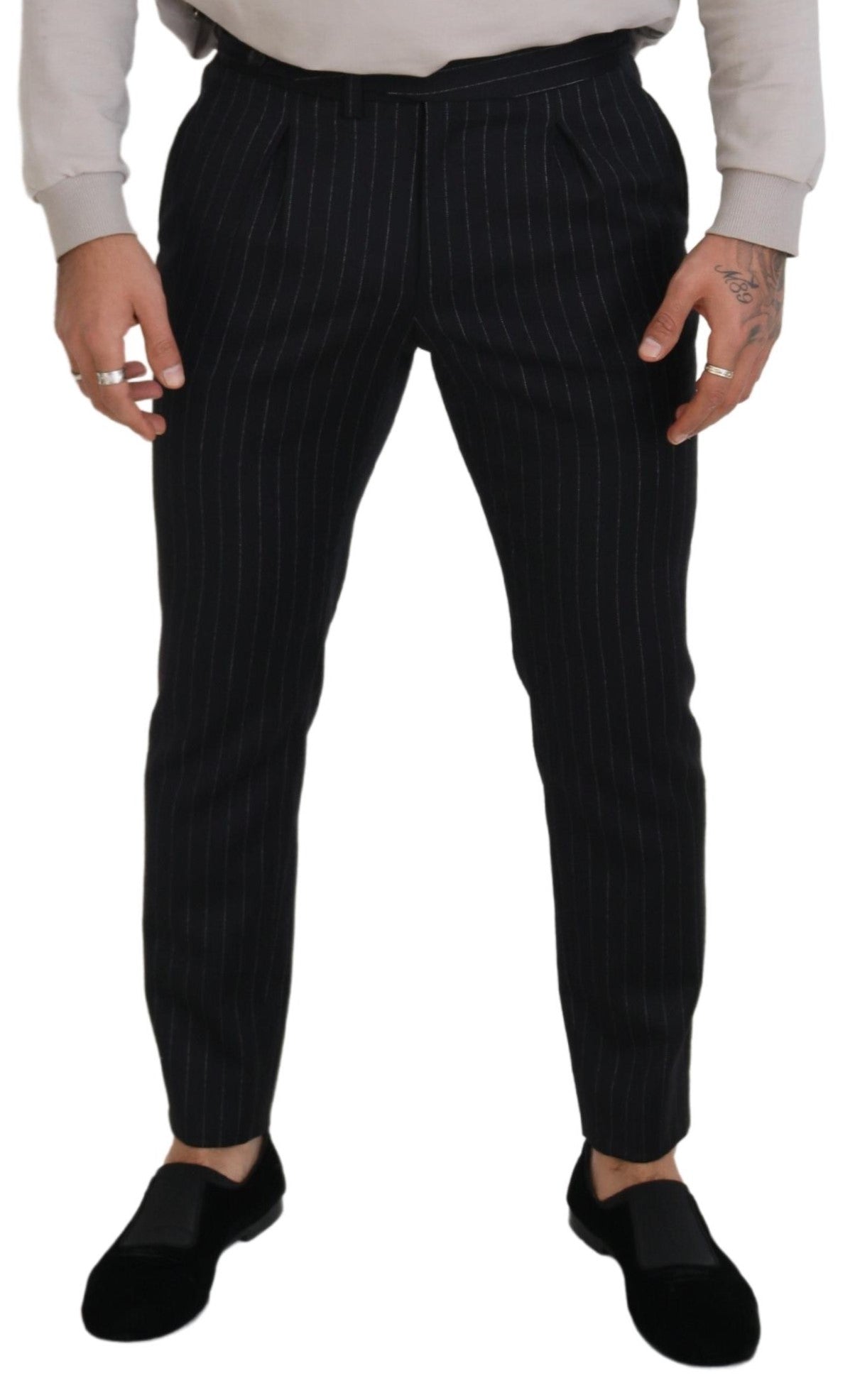 Elegante schwarz gestreifte Hose aus Wollmischung