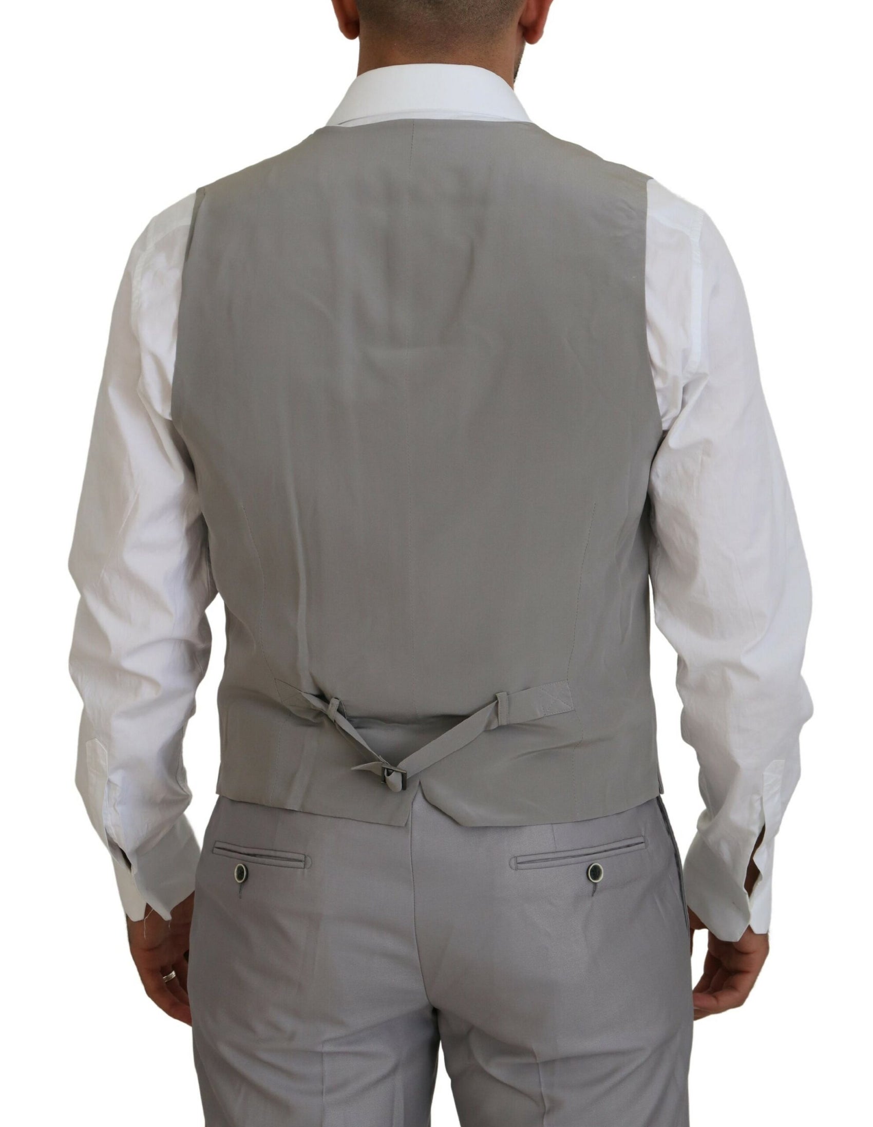 Elegante abito slim fit in argento a tre pezzi