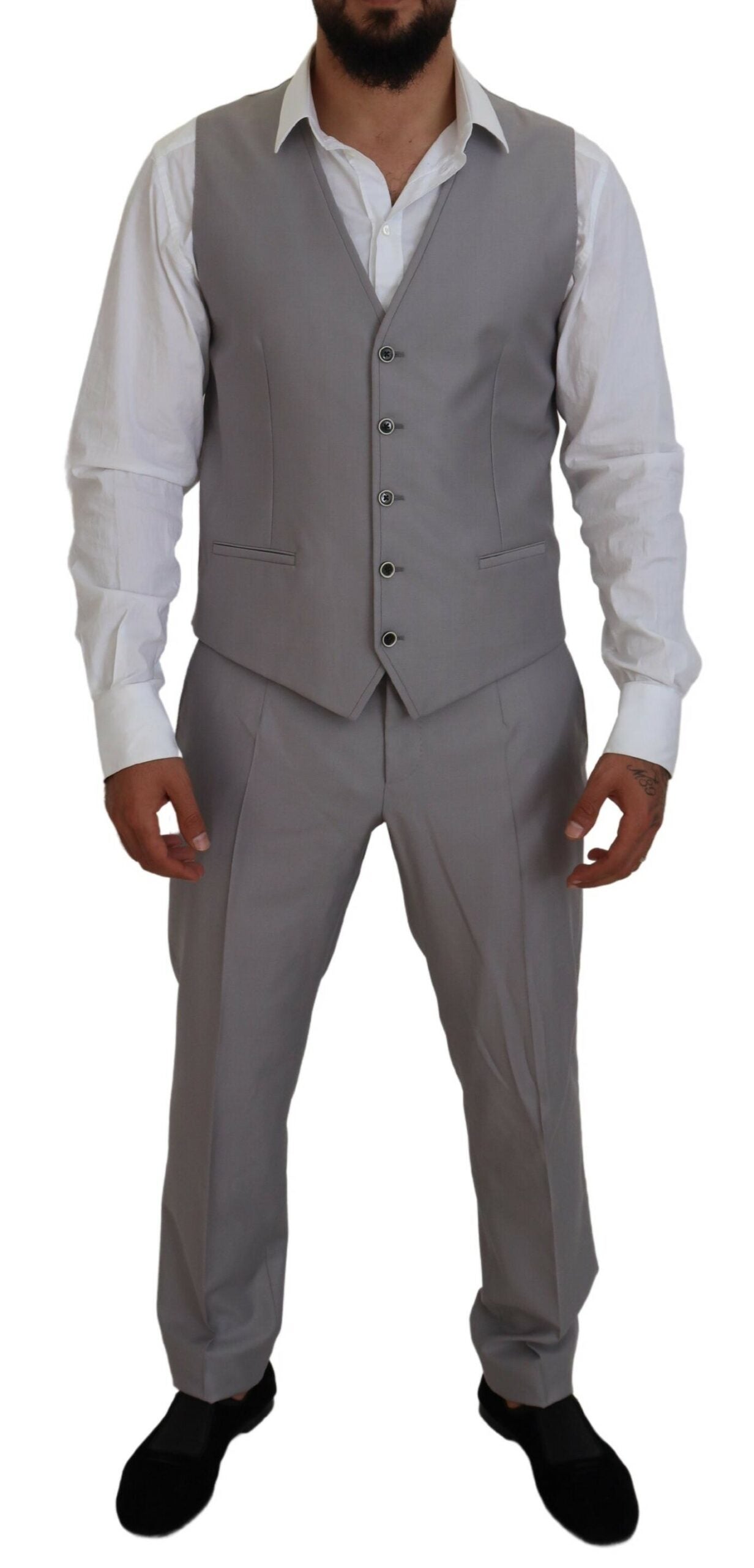 Elegante abito slim fit in argento a tre pezzi