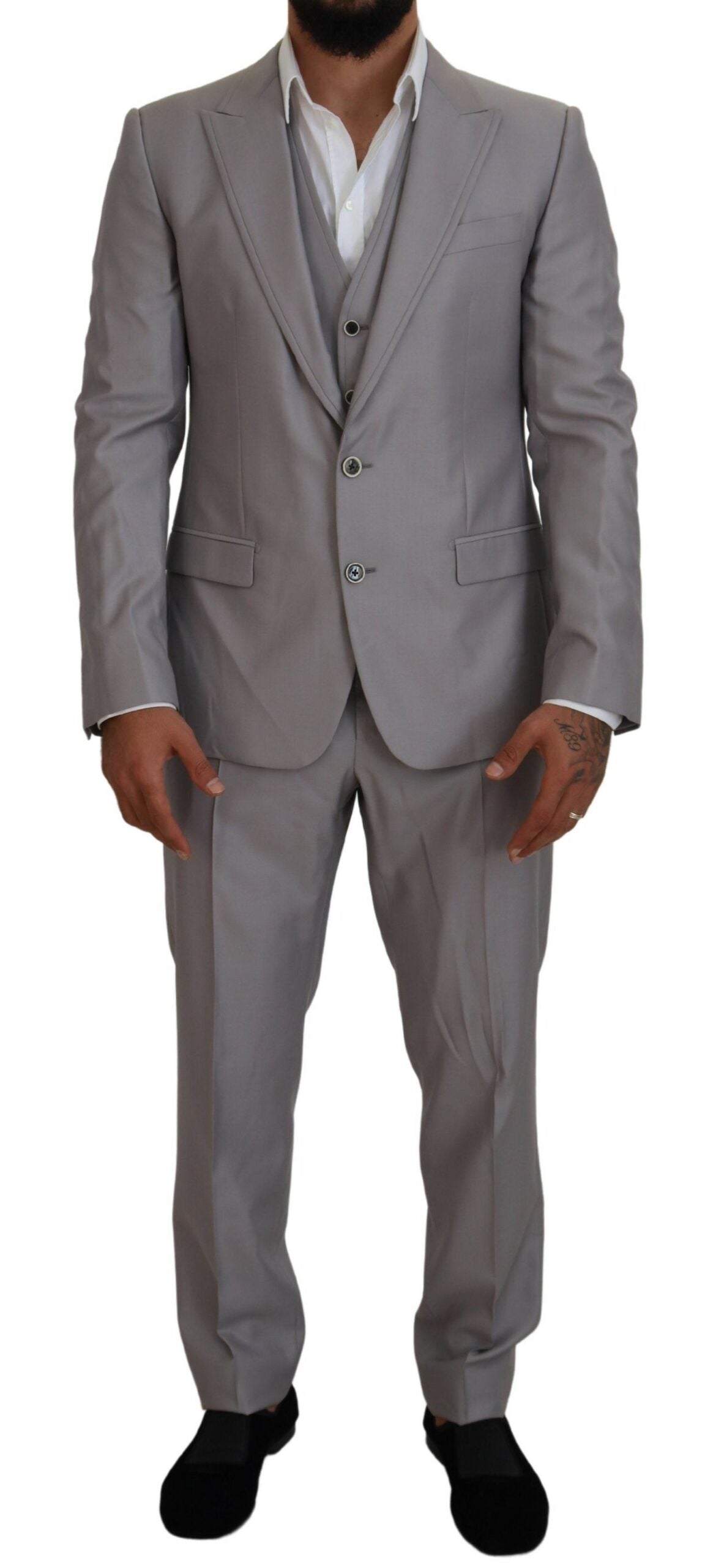 Elegante abito slim fit in argento a tre pezzi