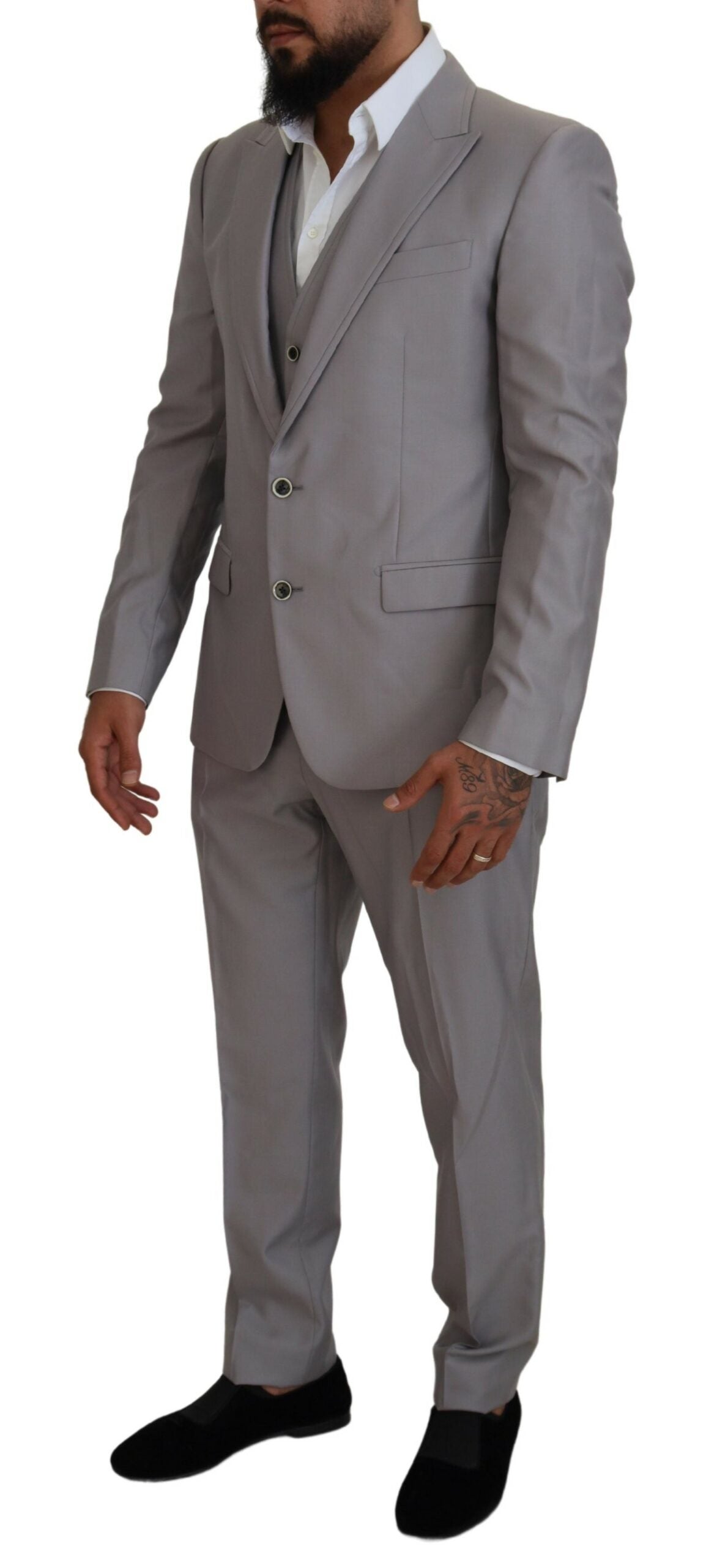 Elegante abito slim fit in argento a tre pezzi