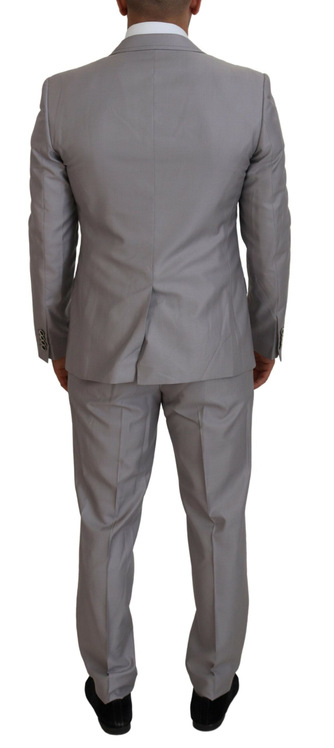 Elegante abito slim fit in argento a tre pezzi