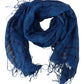 Chic Linen Fringed Scarf in Blue Checkered