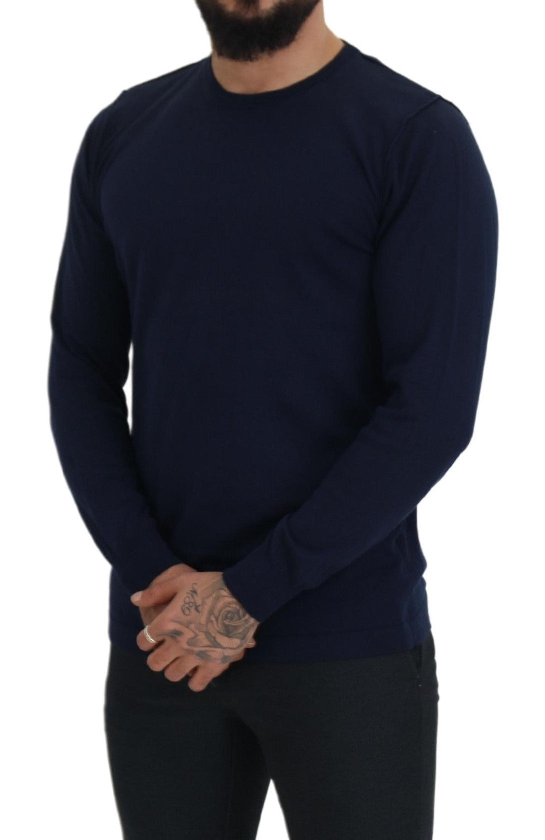Authentischer blauer Pullover mit Rundhalsausschnitt