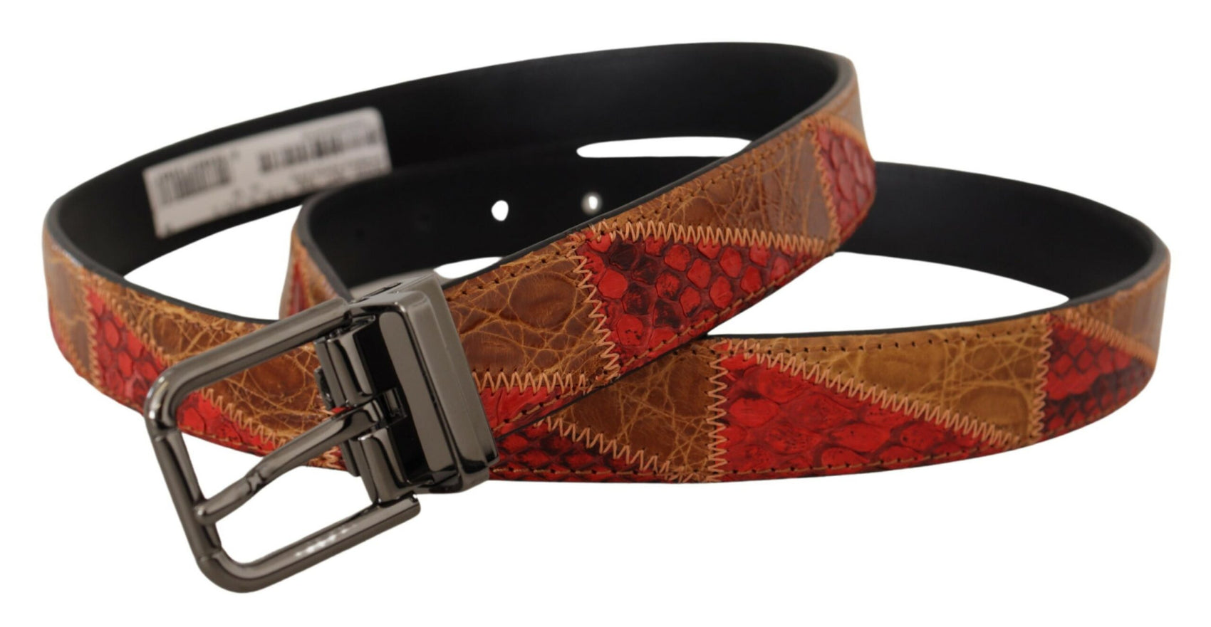 Elegante cintura in pelle di serpente bicolore