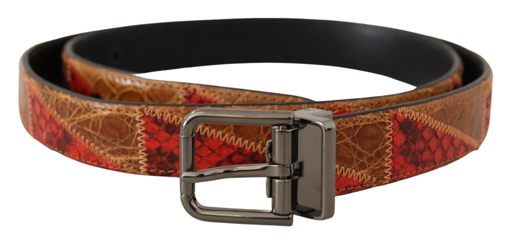 Elegante cintura in pelle di serpente bicolore