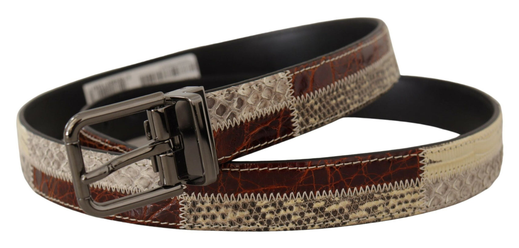 Cintura in pelle di serpente patchwork multicolore