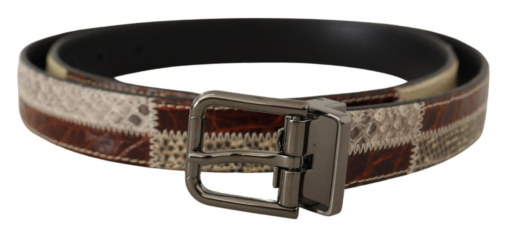 Cintura in pelle di serpente patchwork multicolore
