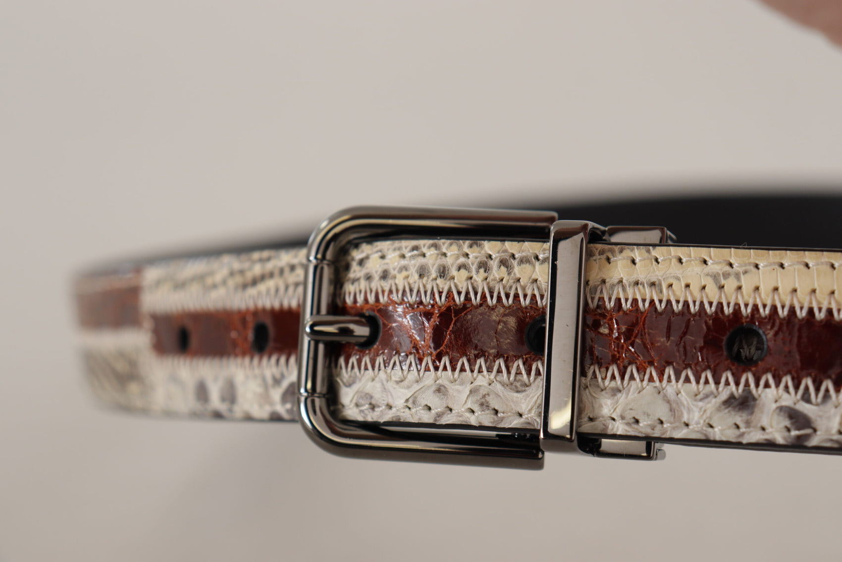 Cintura in pelle di serpente patchwork multicolore