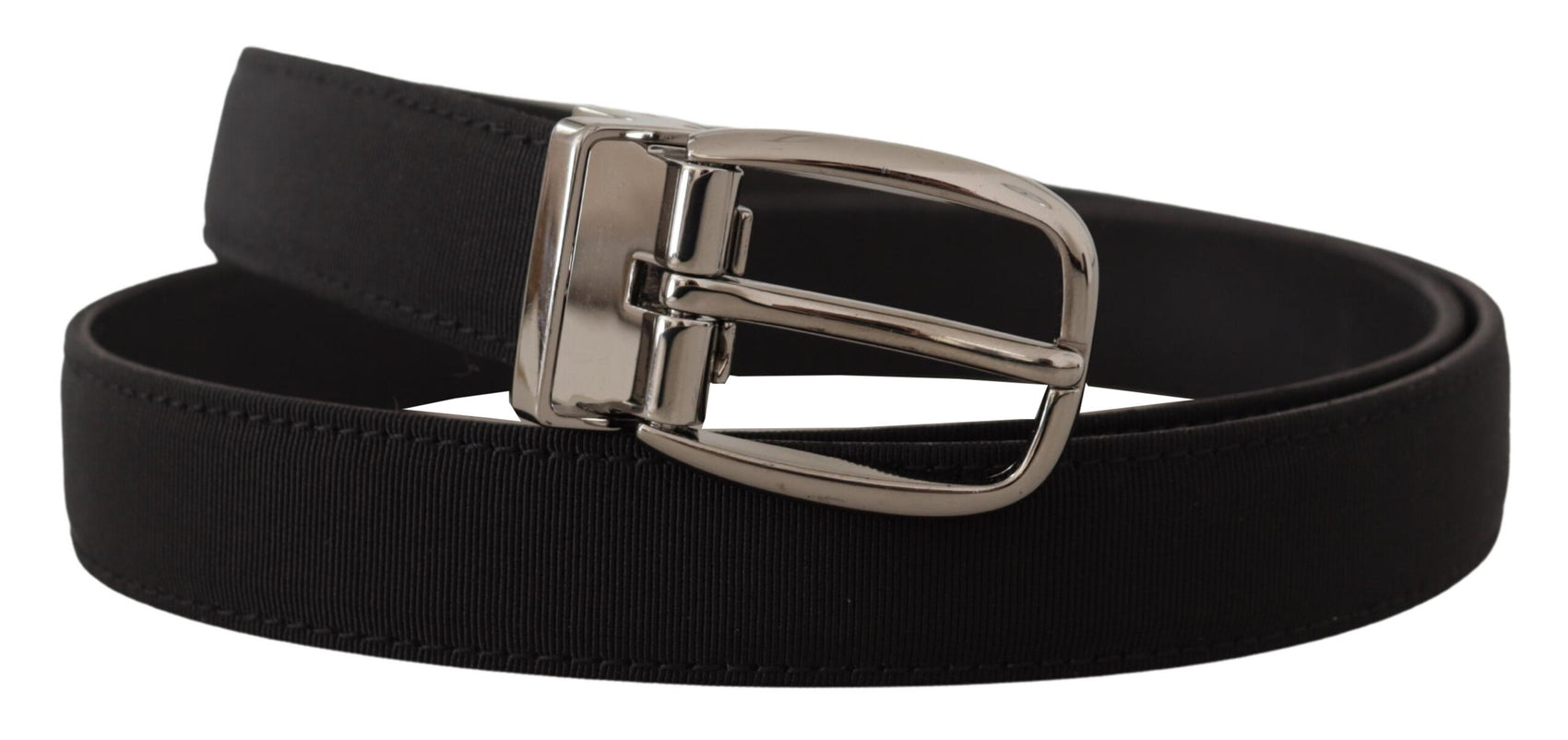 Elegante cintura in pelle grosgrain con fibbia argentata