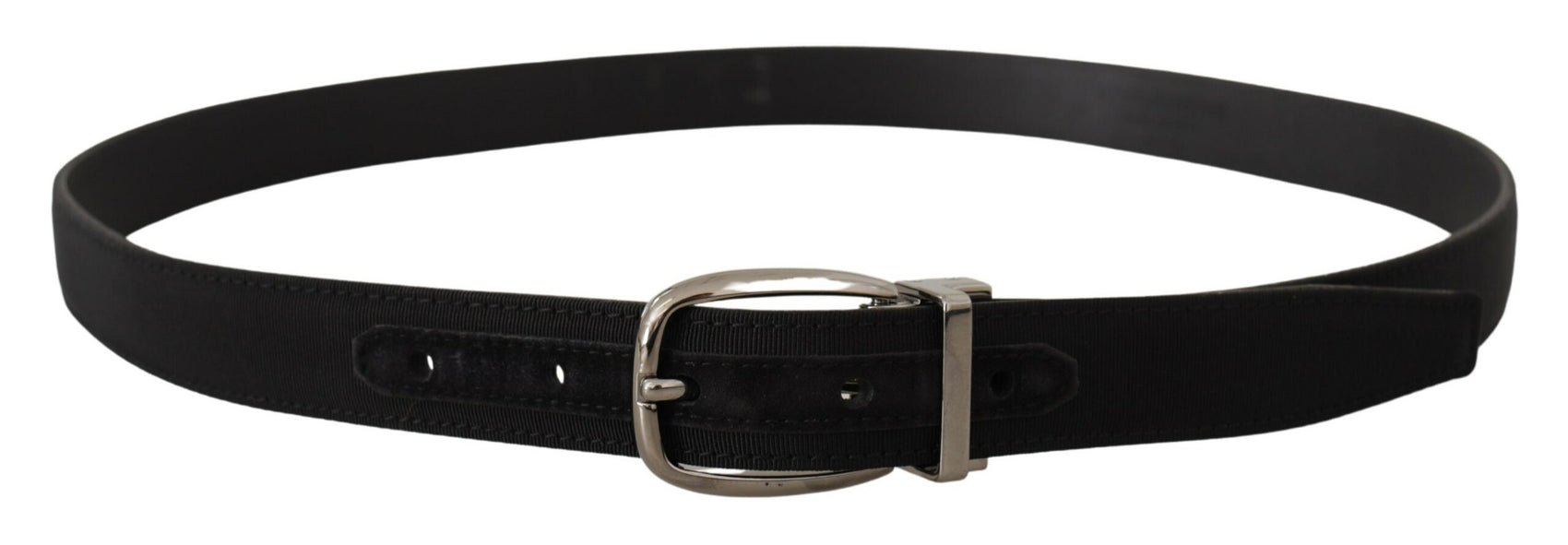 Elegante cintura in pelle grosgrain con fibbia argentata