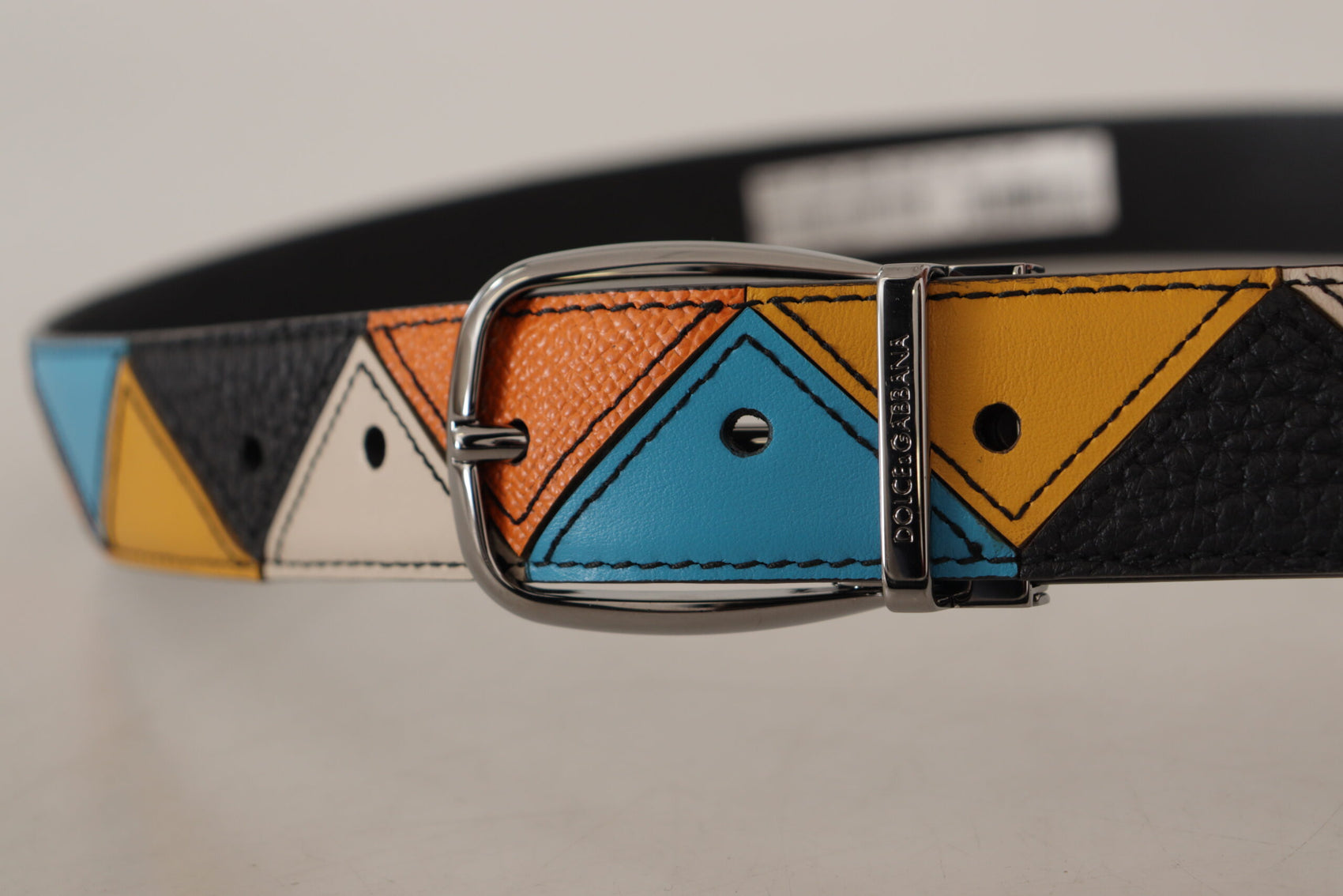 Elegante cintura in pelle multicolore con fibbia argentata