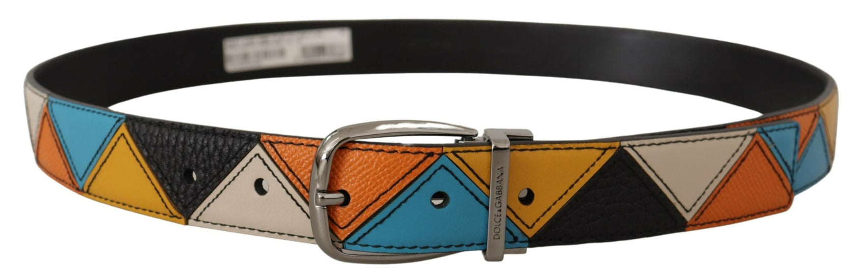 Elegante cintura in pelle multicolore con fibbia argentata