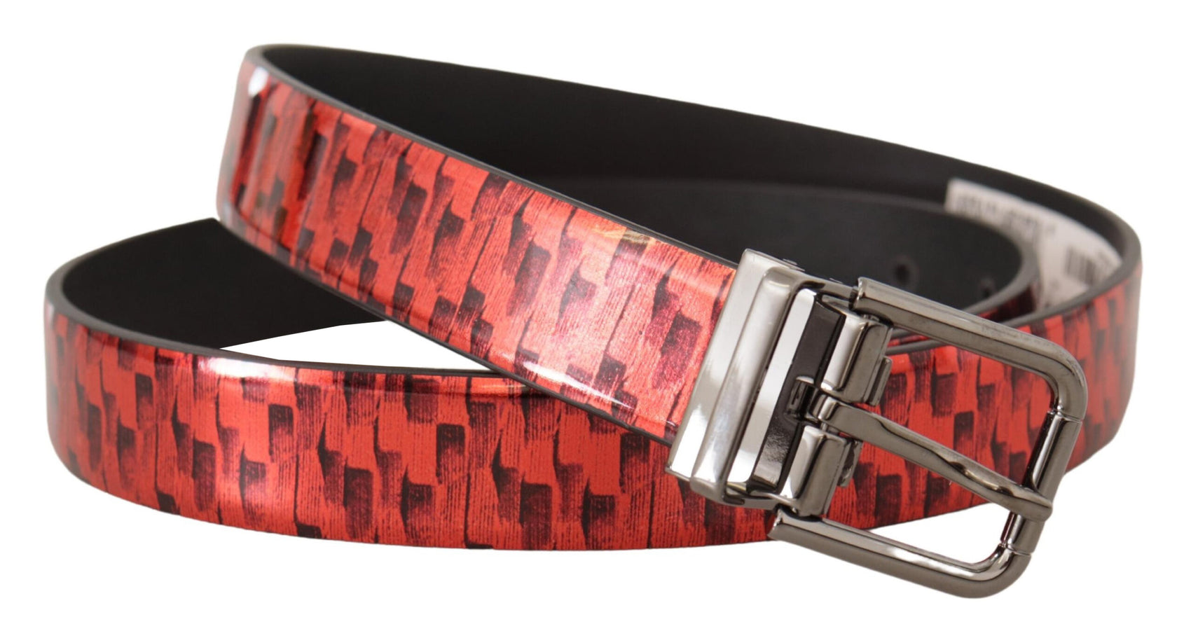 Elegante cintura in pelle rossa con fibbia argentata