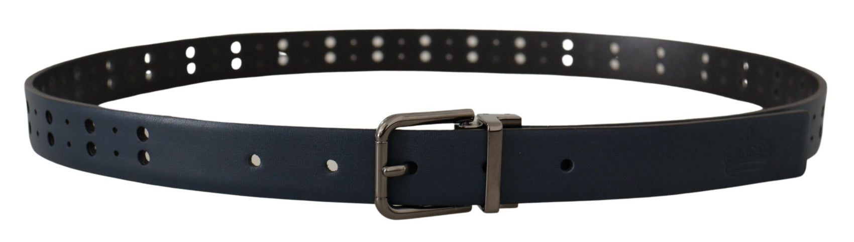 Elegante cintura in pelle blu con fibbia in metallo