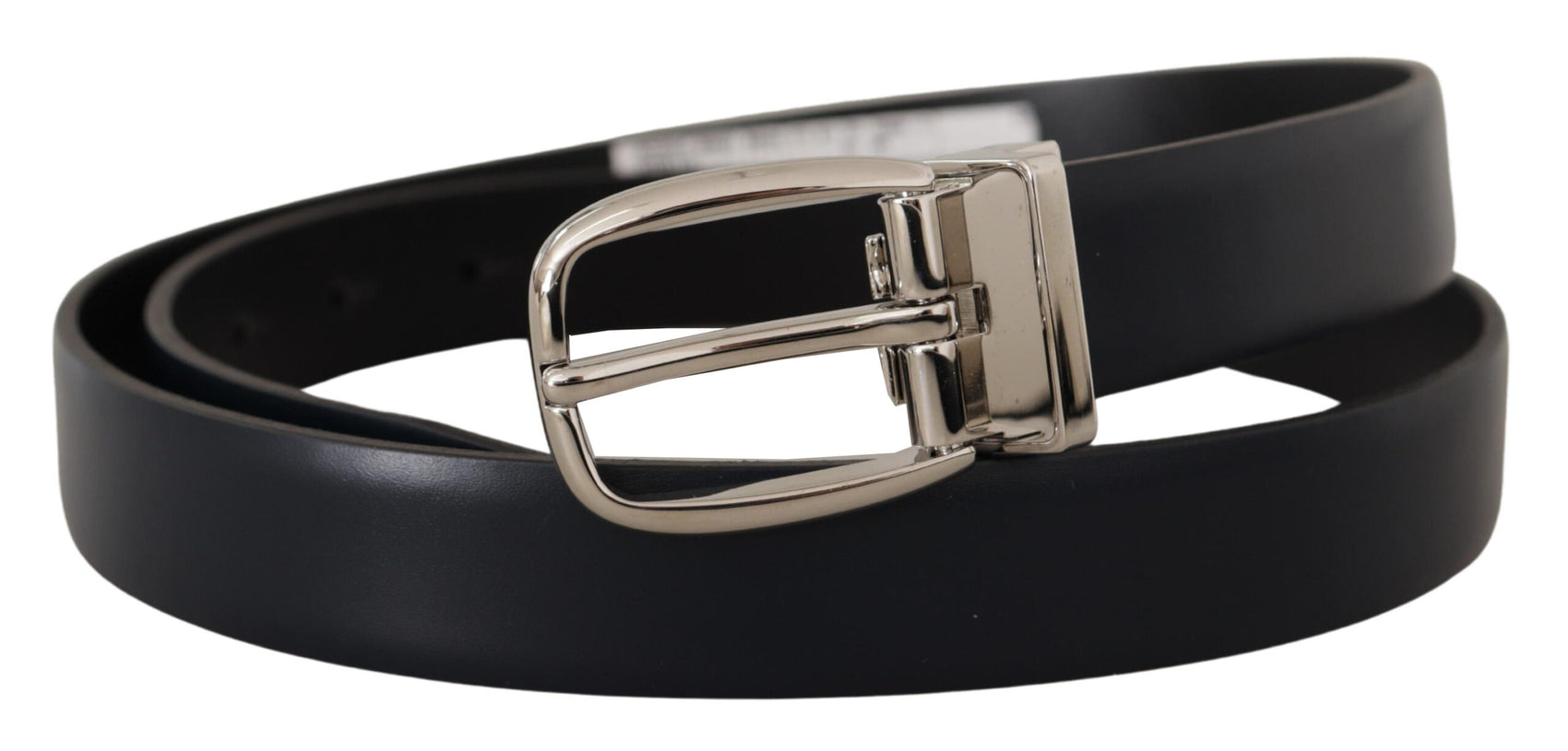 Elegante cintura in pelle nera con fibbia argentata