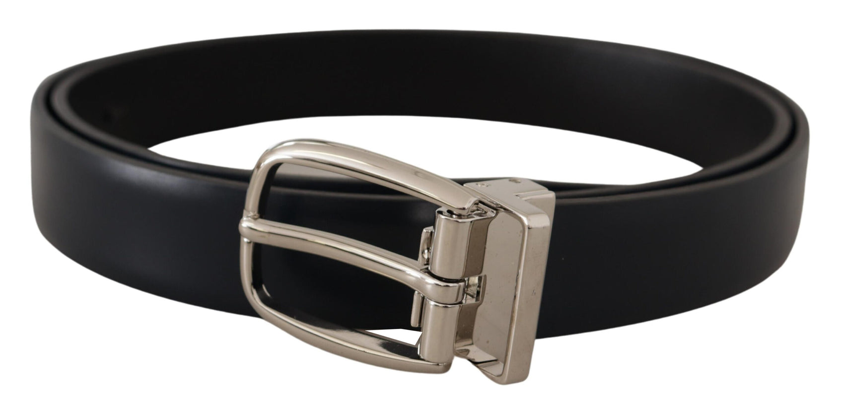 Elegante cintura in pelle nera con fibbia argentata