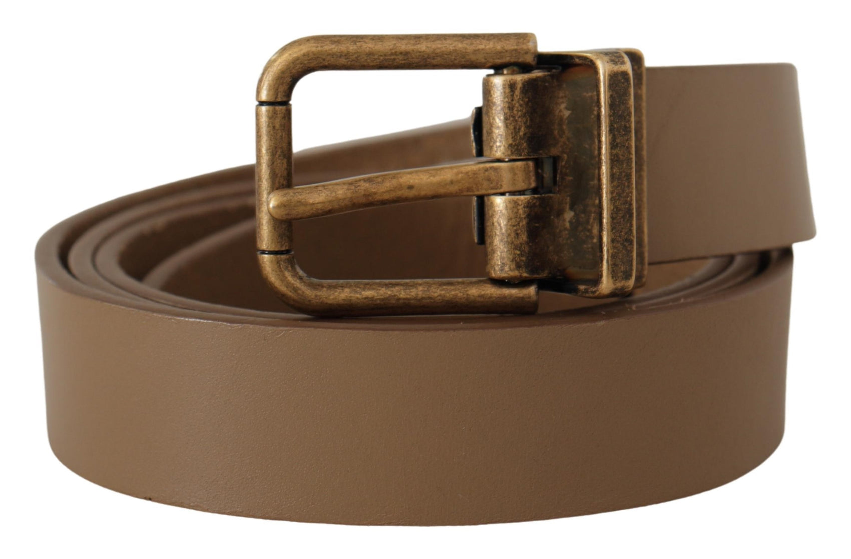 Elegante cintura in pelle marrone con fibbia color ottone