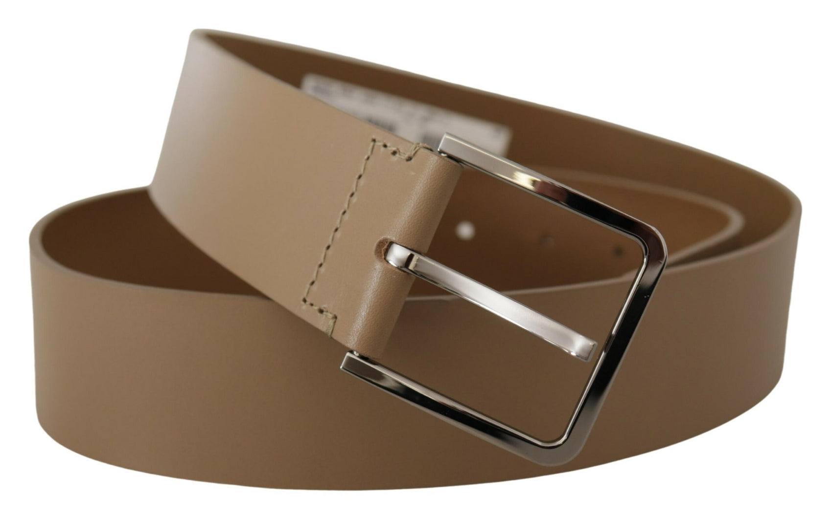 Cintura in pelle beige con fibbia argentata