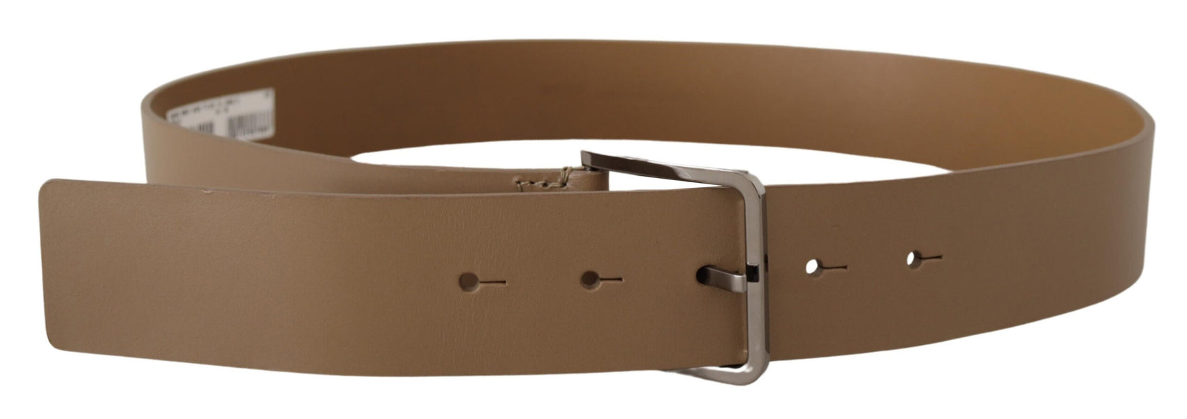 Cintura in pelle beige con fibbia argentata