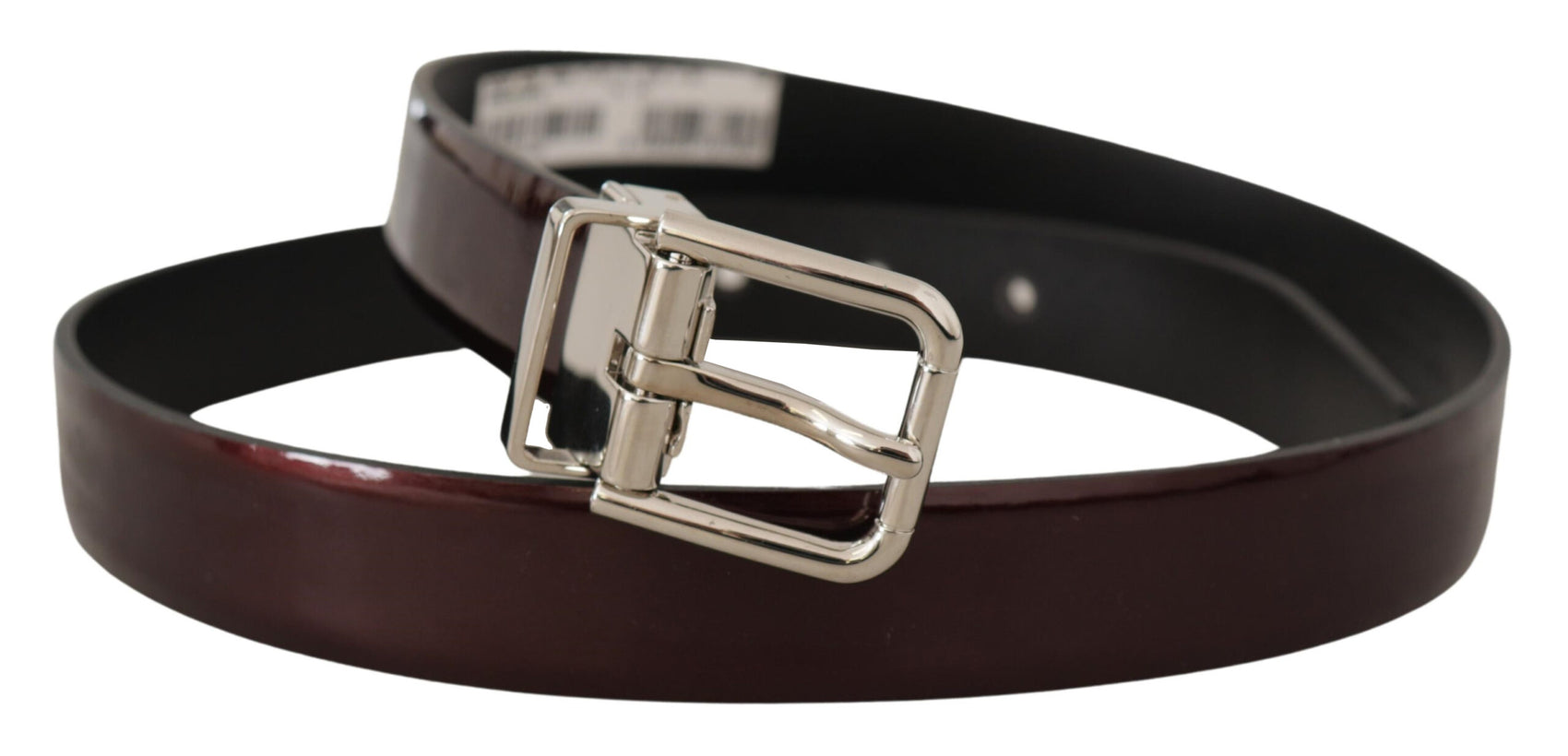 Elegante cintura in pelle verniciata marrone scuro