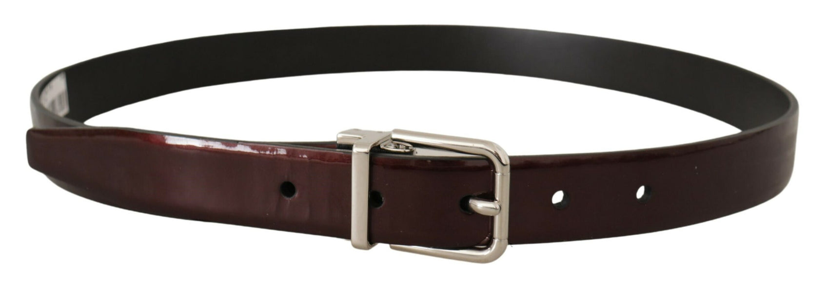 Elegante cintura in pelle verniciata marrone scuro