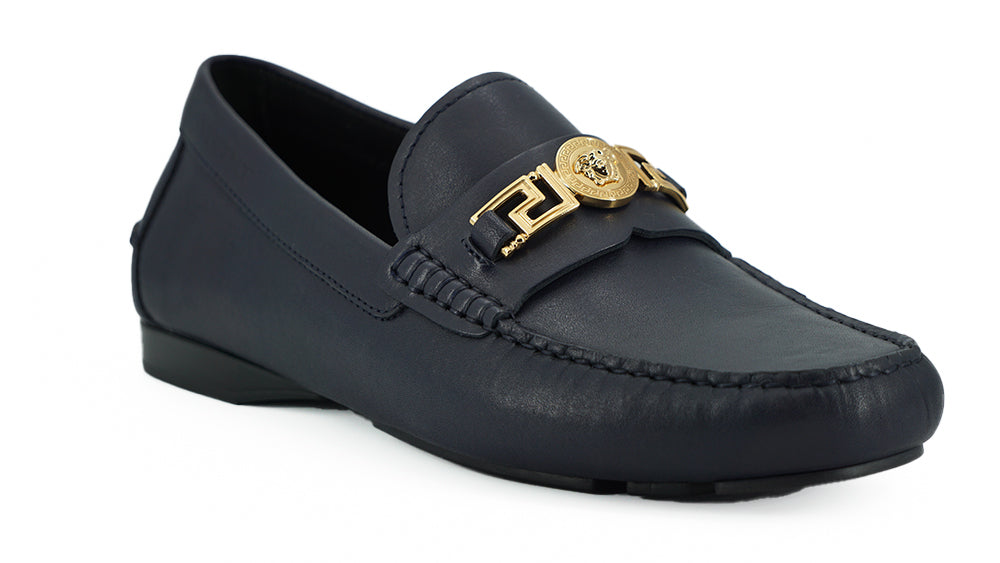 Elegant Navy Blue Calf Leather Loafers