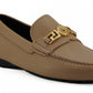 Exquisite Medusa Gold-Tone Leather Loafers