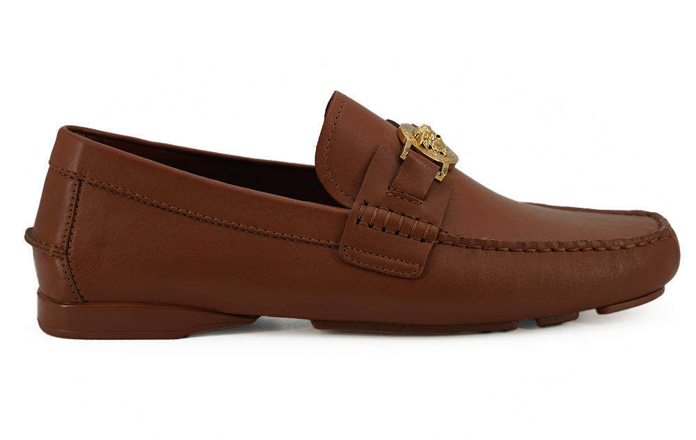 Elegant Medusa-Embossed Leather Loafers