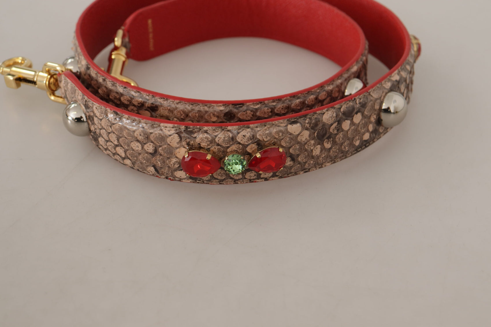 Tracolla per borsa in pelle di pitone marrone chic