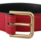 Elegant Red Leather Belt with Gold-Tone Buckle