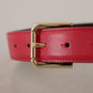 Elegant Red Leather Belt with Gold-Tone Buckle