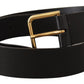 Elegant Black Leather Belt with Gold-Tone Buckle