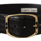 Elegant Black Leather Logo Belt