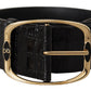 Elegant Black Leather Logo Belt