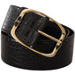 Elegant Black Leather Logo Belt