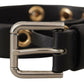 Chic Black Leather Belt with Engraved Buckle