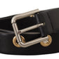 Chic Black Leather Belt with Engraved Buckle