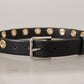 Chic Black Leather Belt with Engraved Buckle