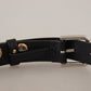 Chic Black Leather Belt with Engraved Buckle