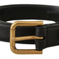 Elegant Black Leather Logo Belt